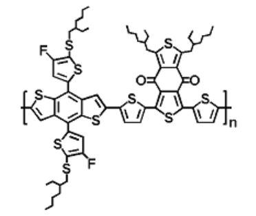 PBDB-T-SF or Poly[(2,6-(4,8-bis(5-(2-ethylhexylthio)-4-fluorothiophen-2-yl)-benzo[1,2-b:4,5-b′]dithiophene))-alt-(5,5-(1′,3′-di-2-thienyl-5′,7′-bis(2-ethylhexyl)benzo[1′,2′-c:4′,5′-c′]dithiophene-4,8-dione)] | CAS 2370878-93-4