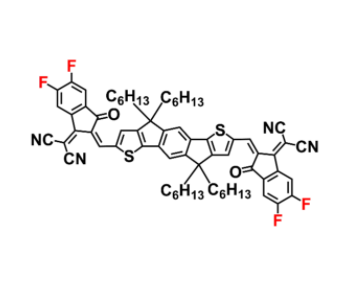 IDIC-4F or Propanedinitrile, 2,2′-[(4,4,9,9-tetrahexyl-4,9-dihydro-s-indaceno[1,2-b:5,6-b’]dithiophene-2,7-diyl)bis[methylidyne(5,6-difluoro-3-oxo-1H-indene-2,1(3H)-diylidene)]]bis- | CAS 2229934-71-6