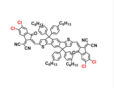 Propanedinitrile, 2,​2′-​[[4,​4,​9,​9-​tetrakis(4-​hexylphenyl)​-​4,​9-​dihydro-​s-​indaceno[1,​2-​b:5,​6-​b’]​dithiophene-​2,​7-​diyl]​bis[methylidyne(5,​6-​dichloro-​3-​oxo-​1H-​indene-​2,​1(3H)​-​diylidene)​]​]​bis- | CAS 2376335-59-8