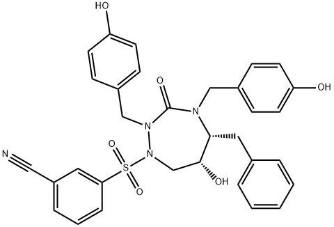 3-(((5R,6R)-5-Benzyl-6-hydroxy-2,4-bis[(4-hydroxybenzyl)-3-oxo-1,2,4-triazepin-1-yl]sulfonyl]benzonitrile | CAS 744214-38-8