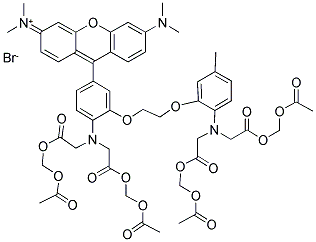9-[4-[Bis[2-[(acetyloxy)methoxy]-2-oxoethyl]amino]-3-[2-[2-[bis[2-[(acetyloxy)methoxy]-2-oxoethyl]amino]-5-methylphenoxy]ethoxy]phenyl]-3,6-bis(dimethylamino)xanthylium Bromide | CAS 145037-81-6