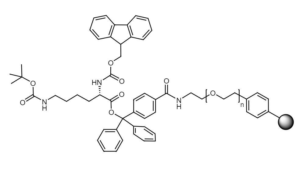 Fmoc-Lys(Boc) Low Crosslinked Polystyrene-PEG R TRT Resin, 90 µm, Capacity 0.1-0.22 mmol/g