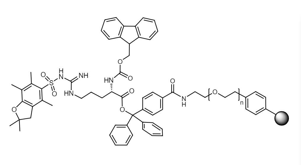Fmoc-Arg(Pbf) Low Crosslinked Polystyrene-PEG R TRT Resin, 90 µm, Capacity 0.1-0.22 mmol/g