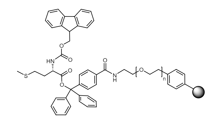 Fmoc-Met Low Crosslinked Polystyrene-PEG S TRT Resin, 90 µm, Capacity 0.15-0.25 mmol/g
