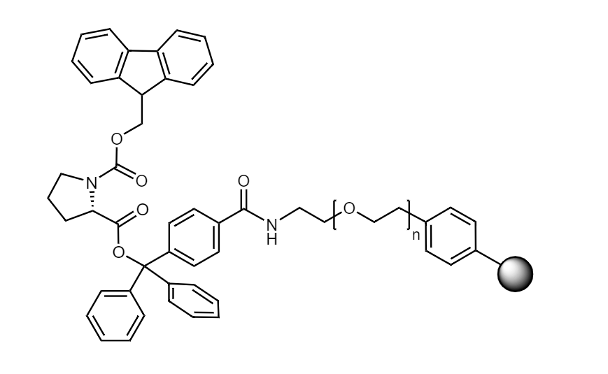 Fmoc-Pro Low Crosslinked Polystyrene-PEG S TRT Resin, 90 µm, Capacity 0.15-0.25 mmol/g