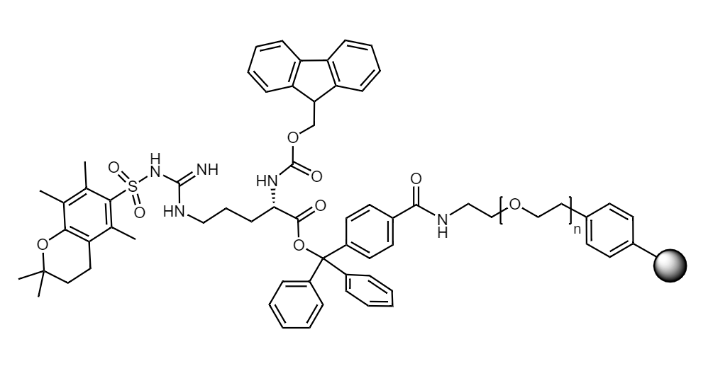Fmoc-Arg(Pmc) Low Crosslinked Polystyrene-PEG S TRT Resin, 90 µm, Capacity 0.15-0.25 mmol/g