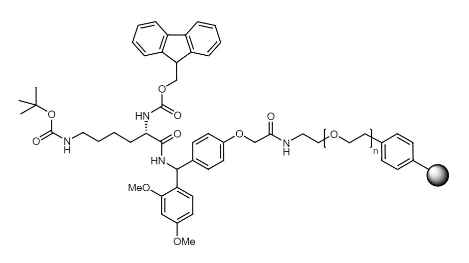 Fmoc-Lys(Boc) Low Crosslinked Polystyrene-PEG S RAM Resin, 90 µm, Capacity 0.16-0.26 mmol/g